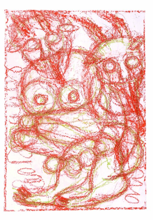 ohne Titel (recto: zwei rote Teufel / verso: Text) - Michel Nedjar 