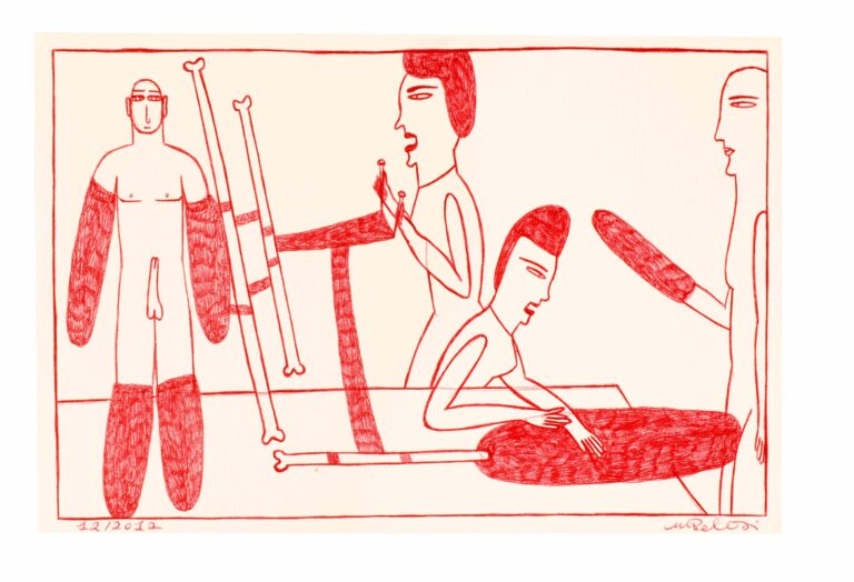 red poeple with 3 sticks - Marilena Pelosi 