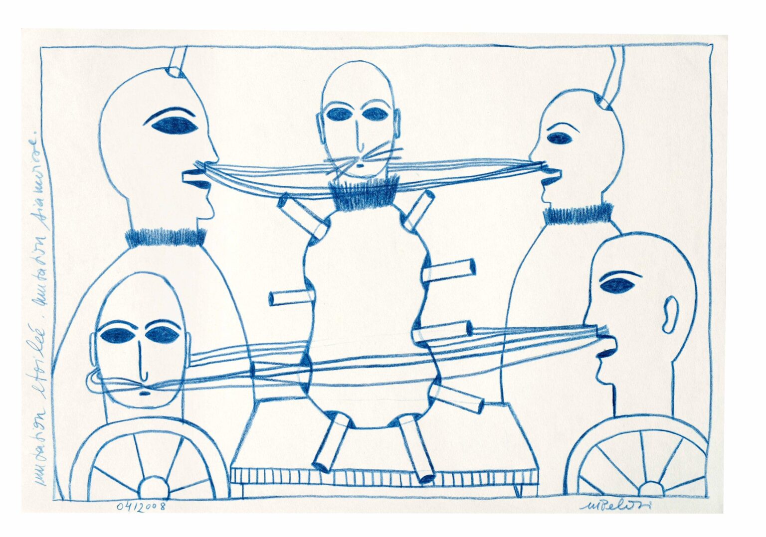 5 men connected with cords - Marilena Pelosi 
