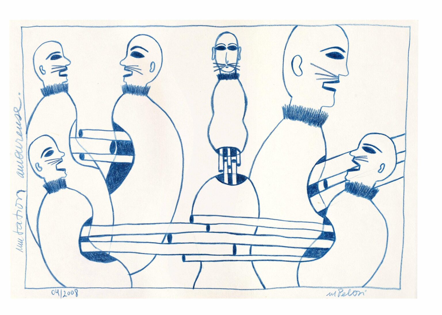 ohne Titel (sechs blaue Marionetten) - Marilena Pelosi 