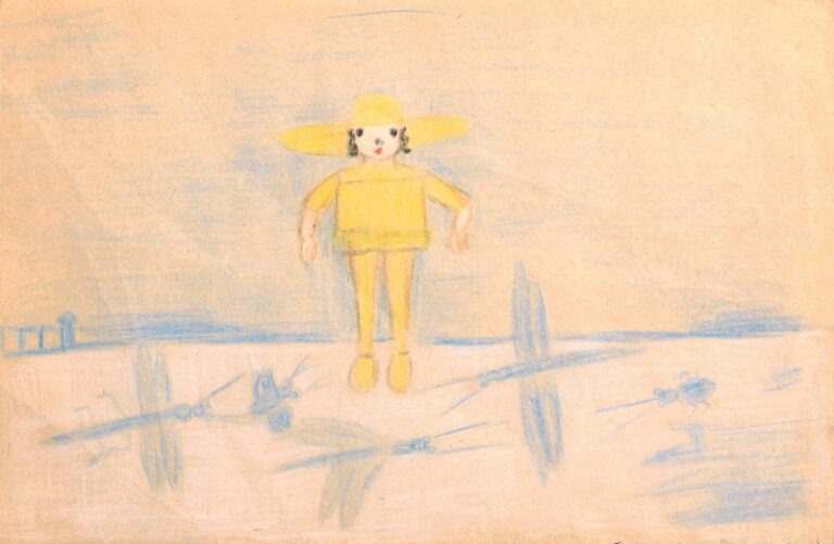 ohne Titel (gelbe Frau Riesenlibellen) - Bertha Wuilleumier 