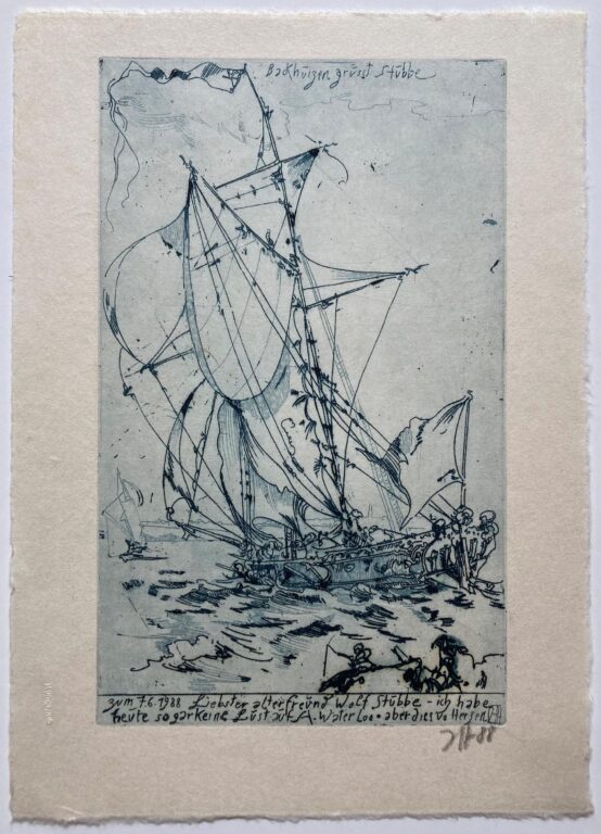 Backhuizen grüßt Stubbe zum 7.6.88 - Horst Janssen 