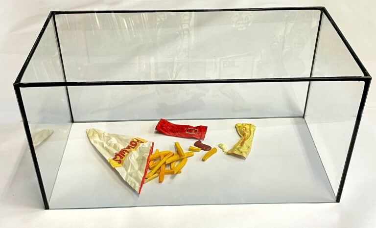 Mittagspause bei Leo’s Würstelstand, Ensemble aus Pommes mit Mayo und Ketchup) - Jessi Strixner 