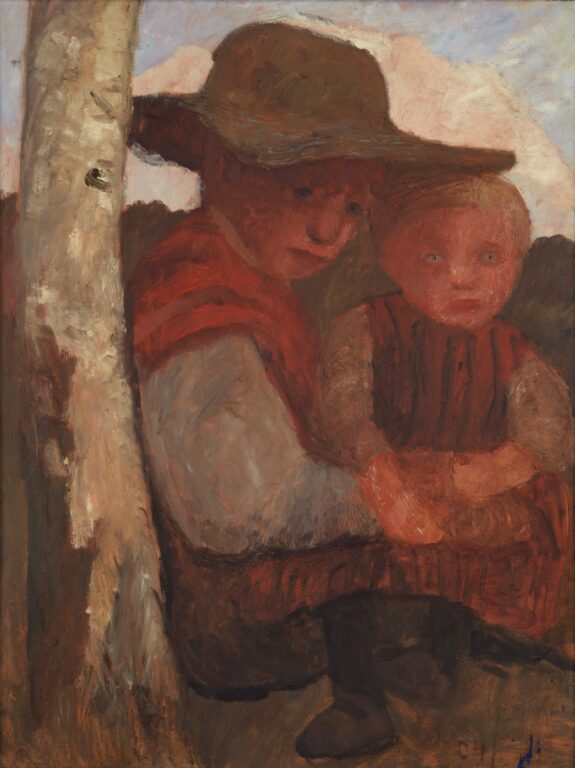 Sitzendes Mädchen mit Strohhut und Kind auf dem Schoß - Paula Modersohn-Becker Lea Gryze, Import: jpg, file size: high resolution (5170 x 3870 px)