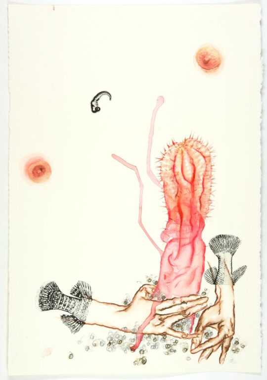 On your hand – I place my hand – barely. In our hands – nothing. k - Mithu Sen 