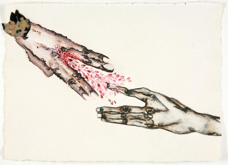 On your hand – I place my hand – barely. In our hands – nothing. d - Mithu Sen 
