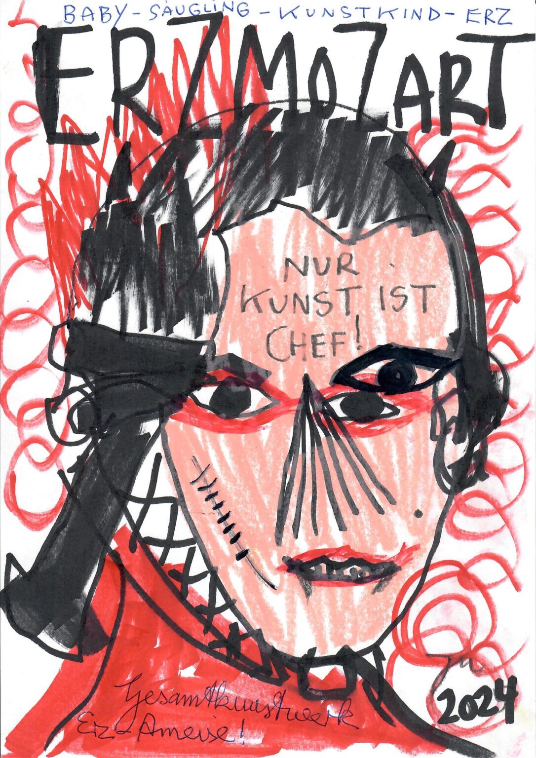 “GESAMTKUNSTWERKERZMUSIKUSS “CLOCKWORK DE LARGE”! (NUR LIEBE MUSIZIERT ZUKUNFT)” – Serie-21-, 2024 - Jonathan Meese 