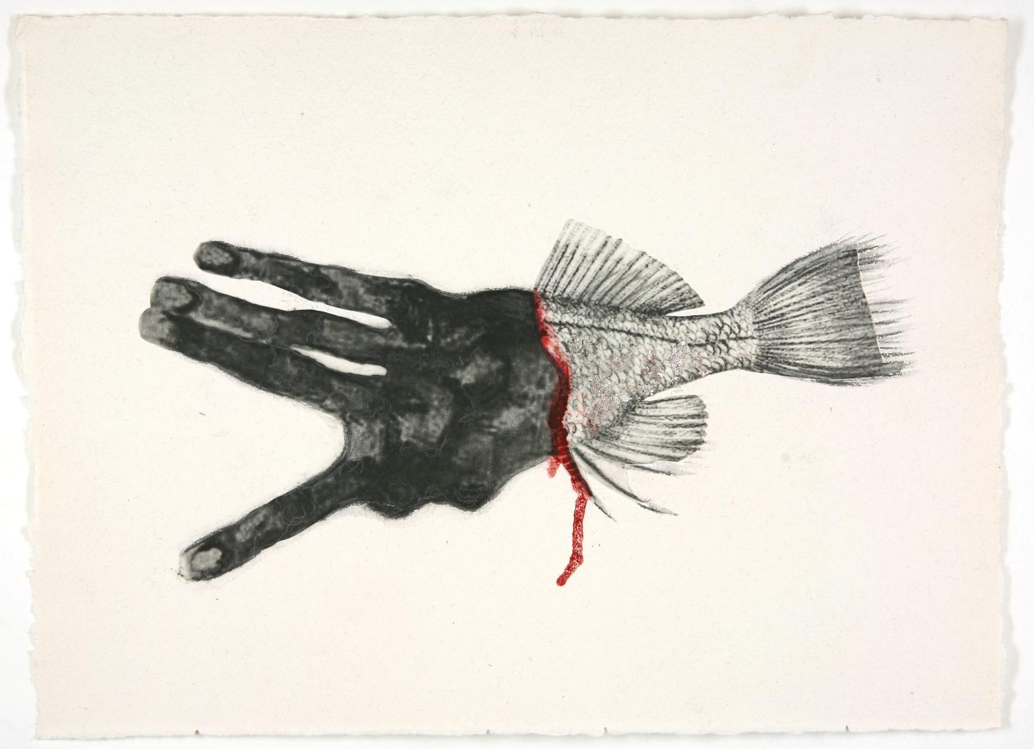 On your hand &ndash; I place my hand &ndash; barely. In our hands &ndash; nothing. c - Mithu Sen 