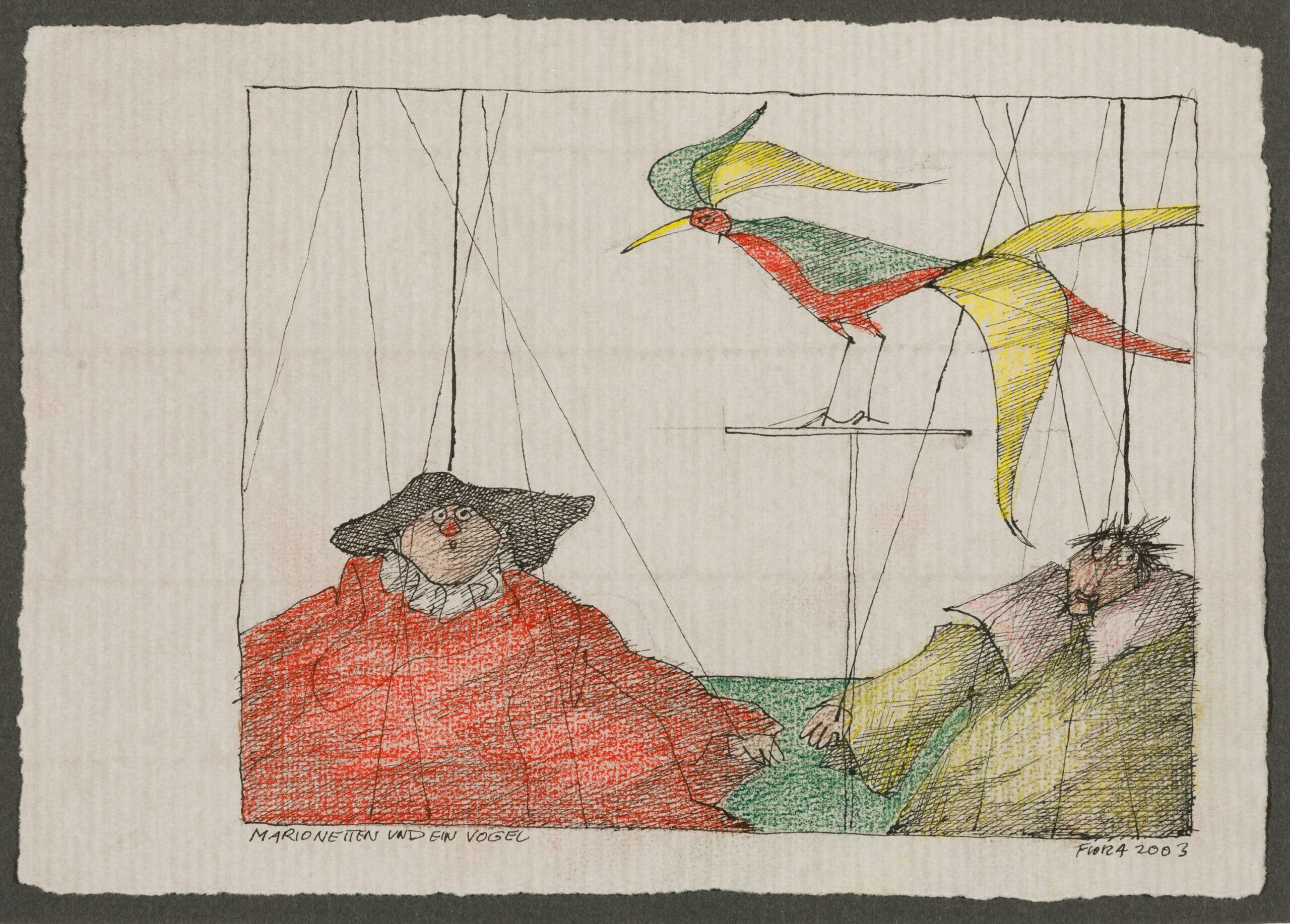 Marionetten und ein Vogel - Paul Flora 