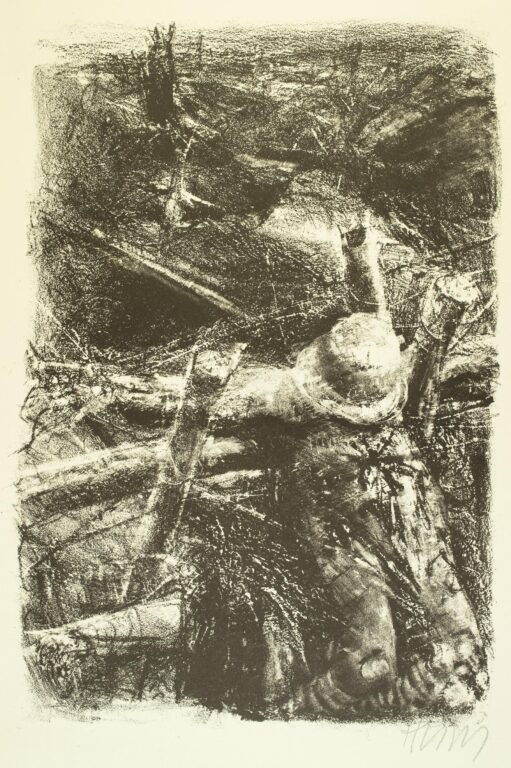 Gekreuzigt im Schützengraben (Blatt 2 des Zyklus zu dem Roman „Krieg“ von Ludwig Renn) - Bernhard Heisig 