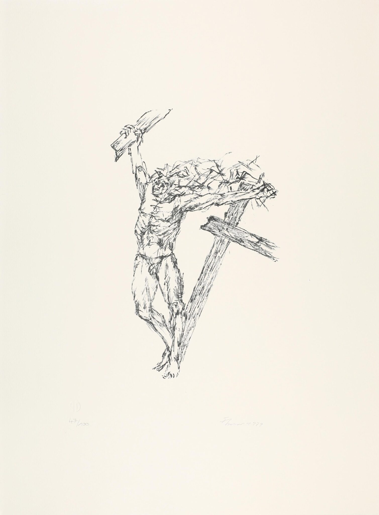 Variation zum Gekreuzigten, sich lösend vom Kreuz (Blatt 3 der Mappe „Der Gekreuzigte“) - Fritz Cremer 