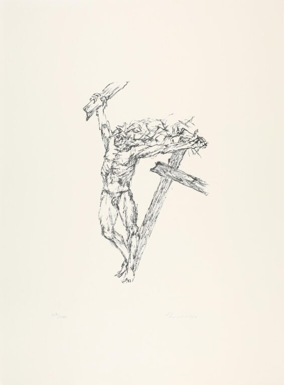 Variation zum Gekreuzigten, sich lösend vom Kreuz (Blatt 3 der Mappe „Der Gekreuzigte“) - Fritz Cremer 