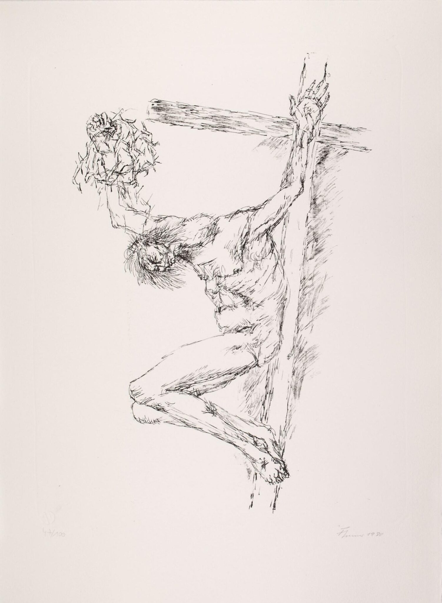 Variation zum Gekreuzigten, sich die Dornenkrone herunterreißend (Blatt 5 der Mappe „Der Gekreuzigte“) - Fritz Cremer 