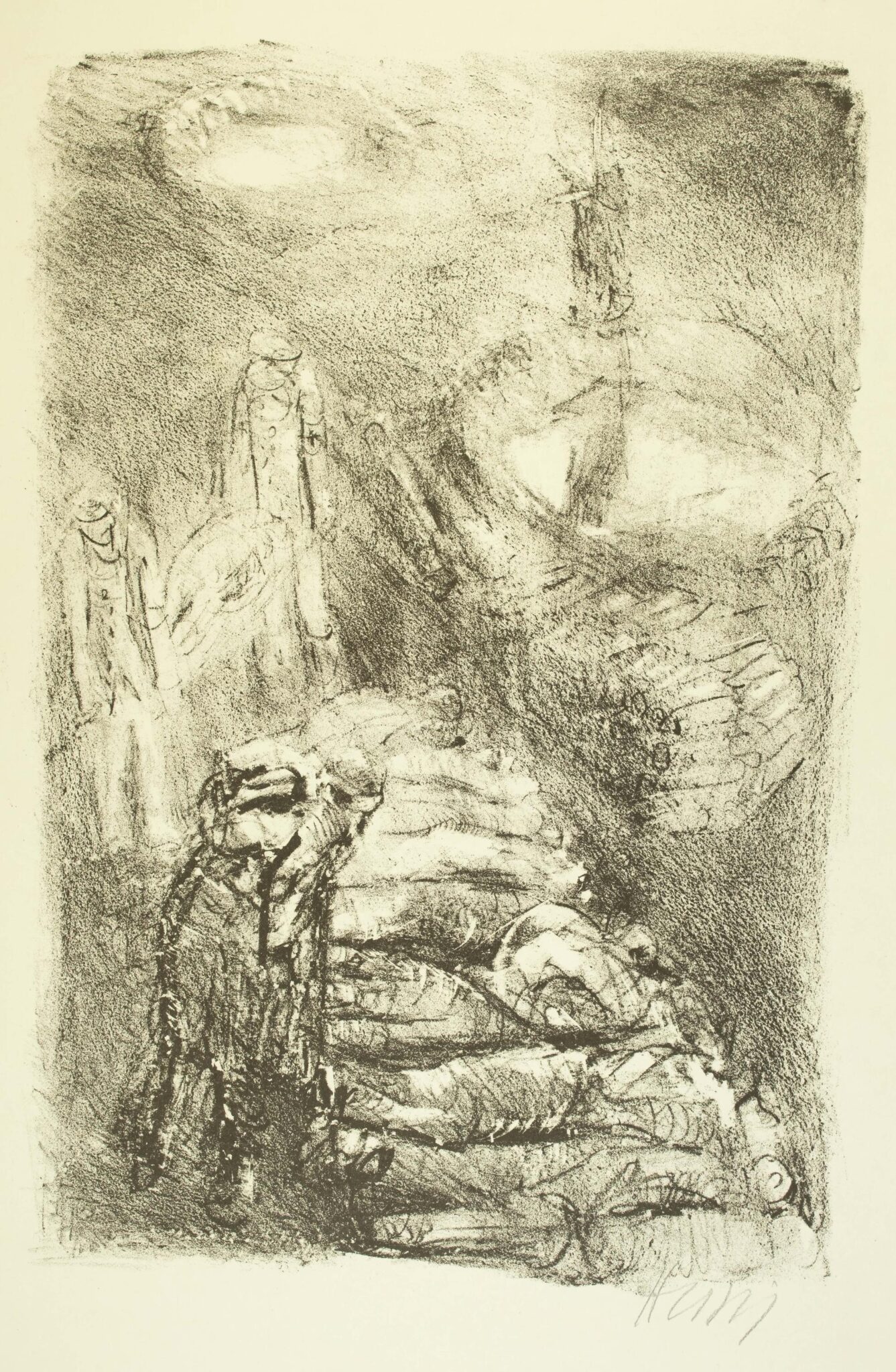 Aufgereihte Gefallene (Blatt 22 des Zyklus zu dem Roman „Krieg“ von Ludwig Renn) - Bernhard Heisig 