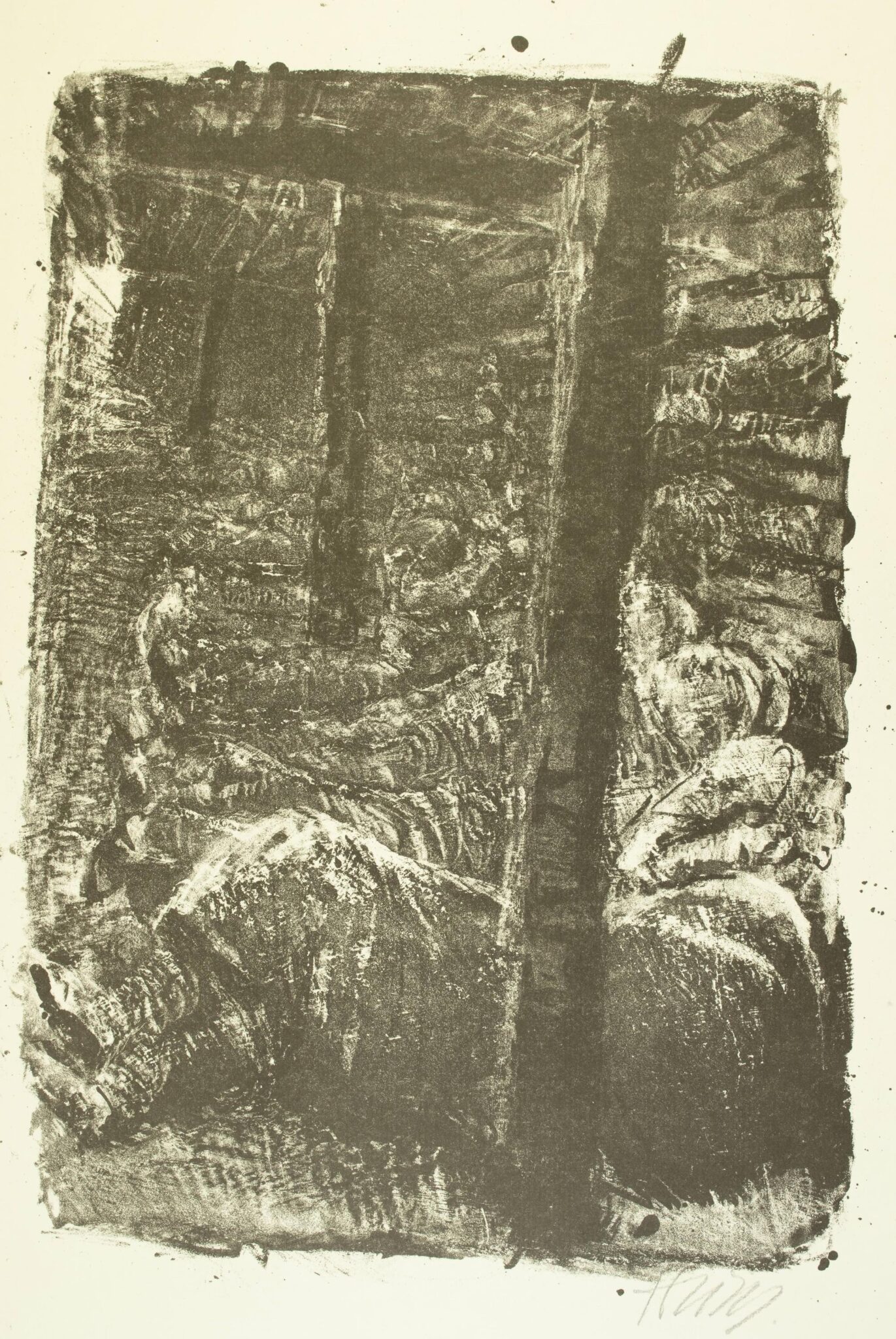 Unterstand mit Schlafenden (Blatt 11 des Zyklus zu dem Roman „Krieg“ von Ludwig Renn) - Bernhard Heisig 