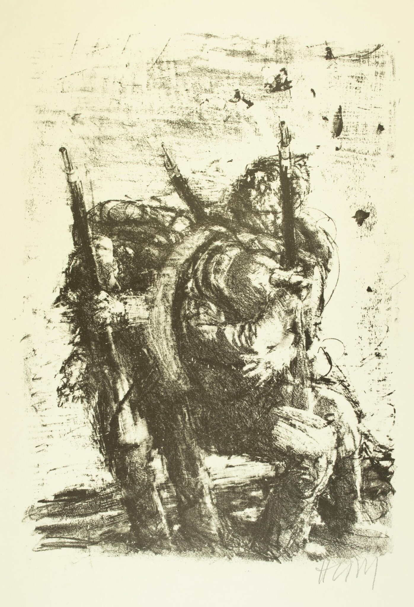 Soldaten vor Detonation (Blatt 8 des Zyklus zu dem Roman „Krieg“ von Ludwig Renn) - Bernhard Heisig 