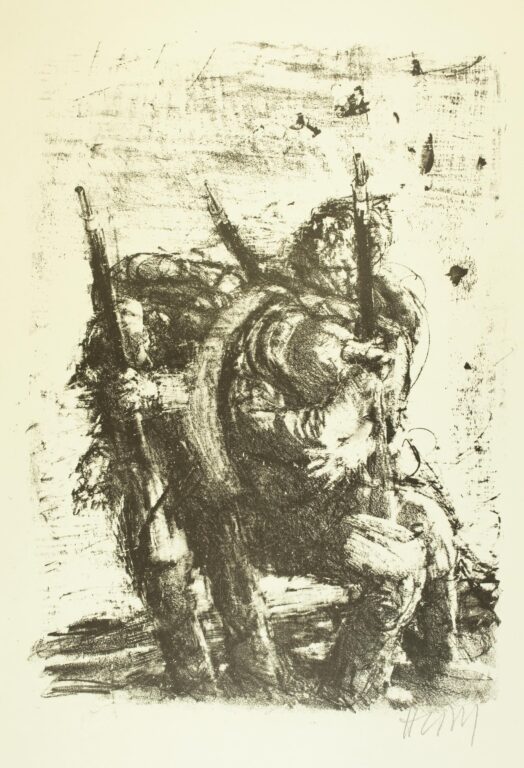 Soldaten vor Detonation (Blatt 8 des Zyklus zu dem Roman „Krieg“ von Ludwig Renn) - Bernhard Heisig 