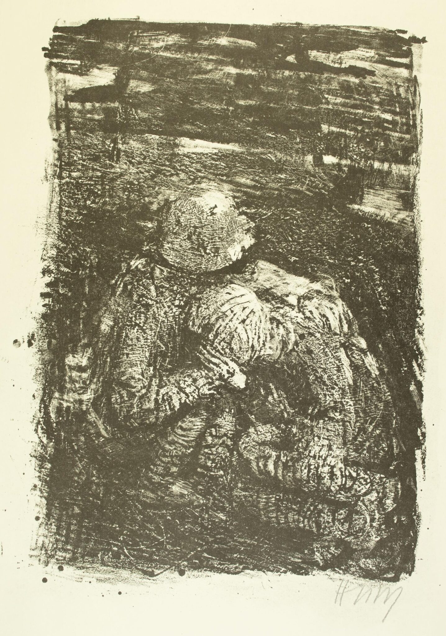 Zwei kauernde Soldaten (Blatt 17 des Zyklus zu dem Roman „Krieg“ von Ludwig Renn) - Bernhard Heisig 