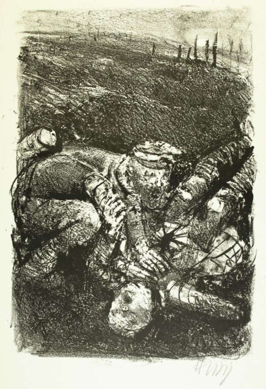 Sanitäter bei Verwundeten (Blatt 23 des Zyklus zu dem Roman „Krieg“ von Ludwig Renn) - Bernhard Heisig 