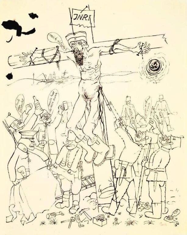 Christus am Kreuz, von Soldaten umgeben (Mich dürstet) - George Grosz 