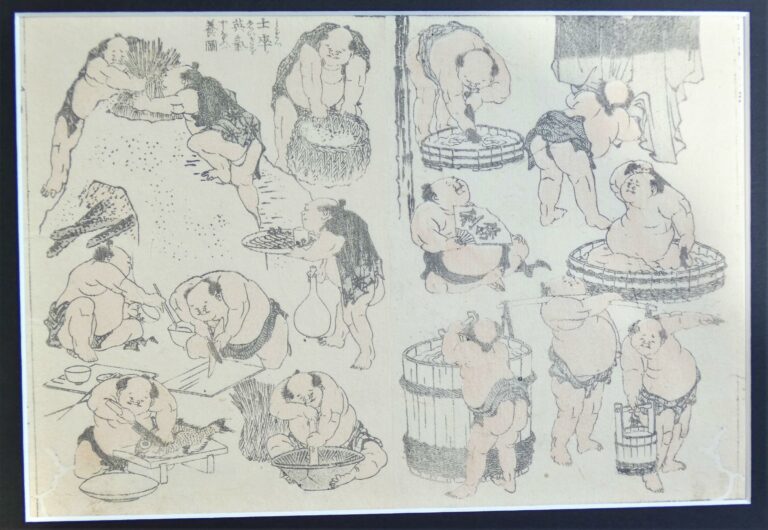 Dicke Männer in Küche und Bad (Sumoringer) (fat men in Kitchen and Bath (Sumo Fighters)), Dyptichon - Katsushika Hokusai 