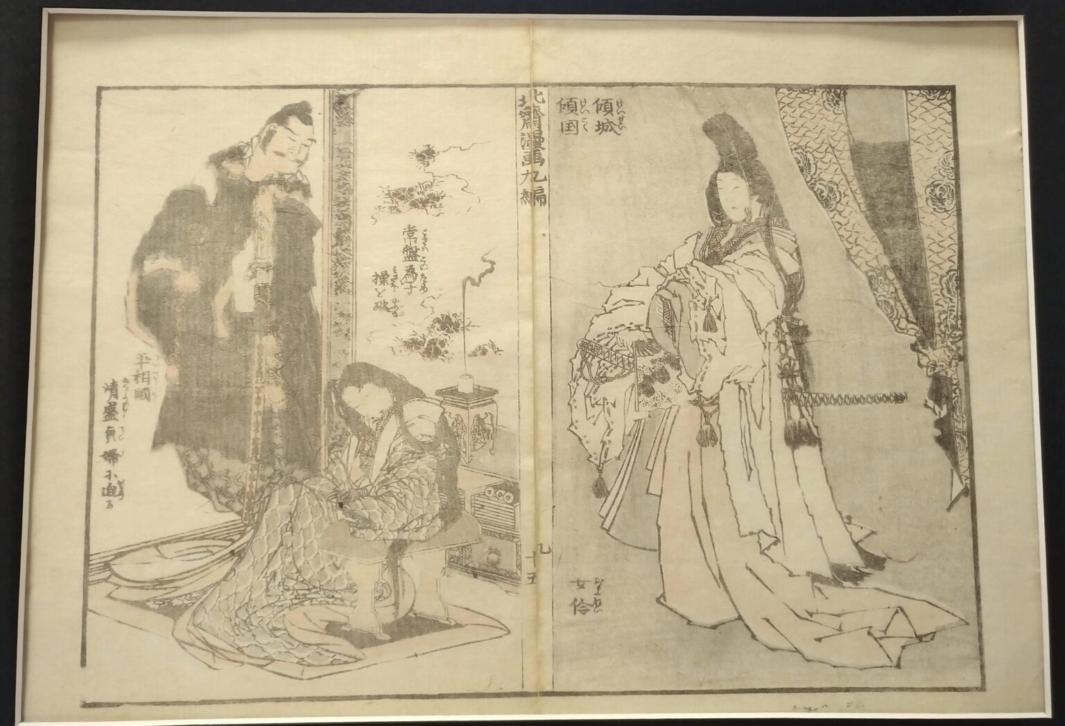 (Dyptichon) Shirabyoshi Dancer and Taira no Kiyomori approaches Tokiwa - Katsushika Hokusai 
