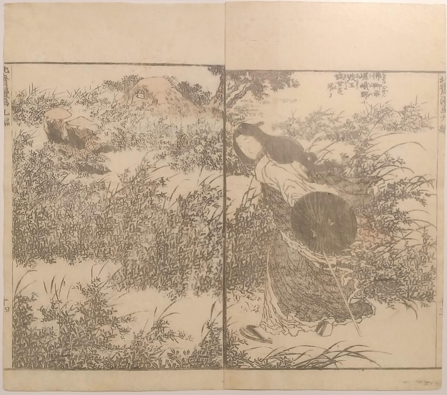 Woman wandering through bushes - Katsushika Hokusai 
