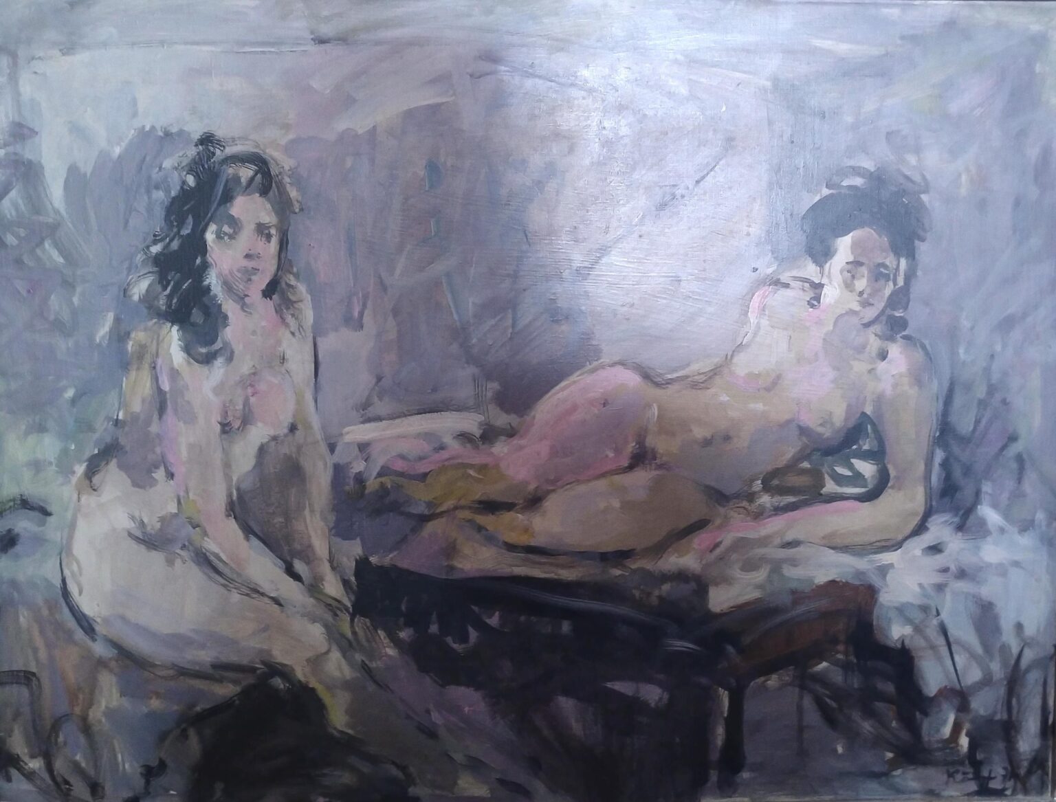 Zwei Frauenakte sitzend und liegend - Max Kämpf 