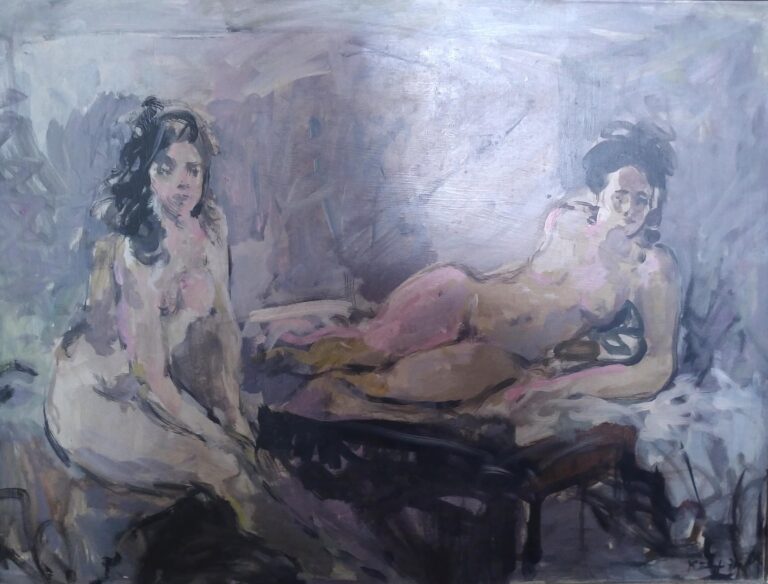 Zwei Frauenakte sitzend und liegend - Max Kämpf 