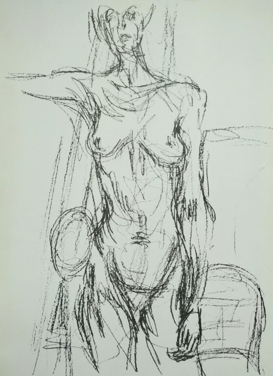 “Femme nue debout avec le bras droit levé “, Lithographie von 1961 aus “Derrière le Miroir” Nr.127 - Alberto Giacometti 