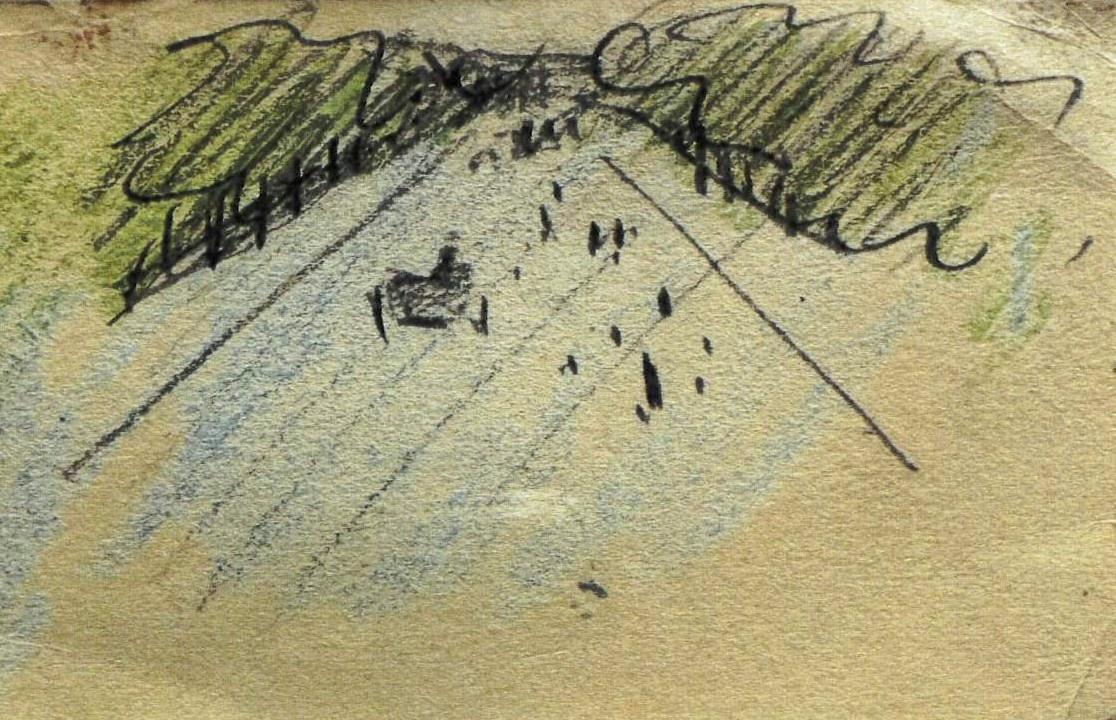 Allee mit Droschke (verso: gebeugter R&uuml;cken eine Frau, Fettkohle, gewischt, wohl in Kandern) - August Macke 