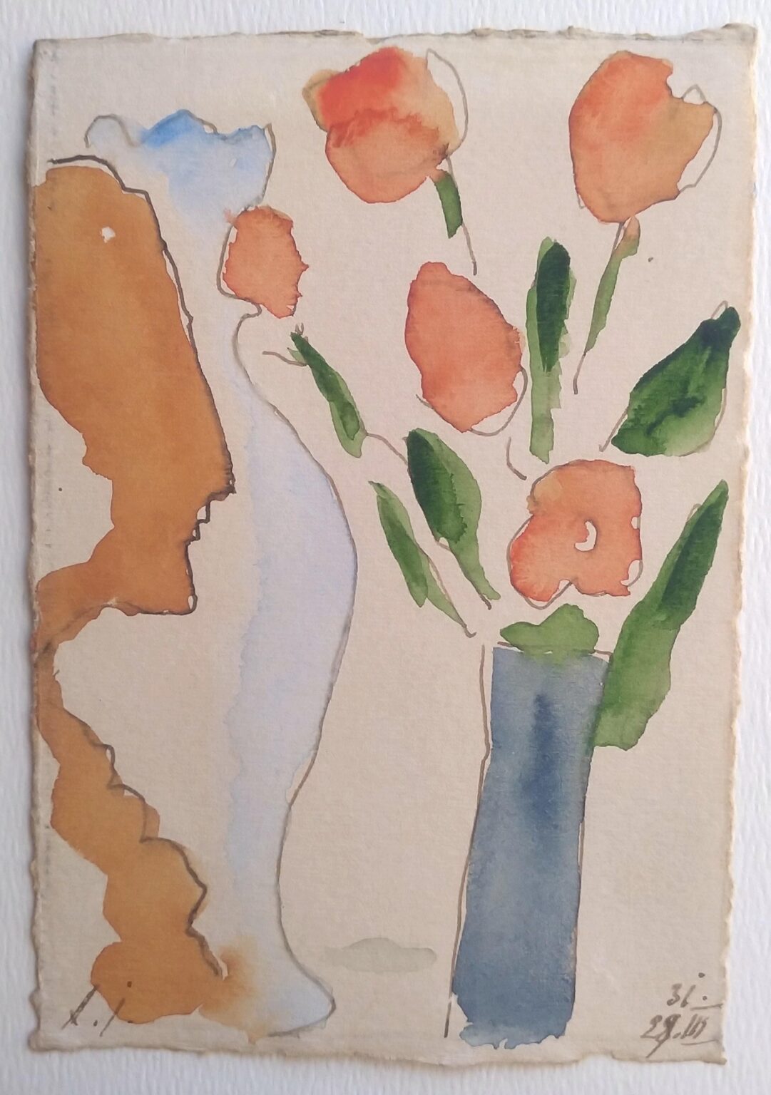 Blumenstillleben mit Profilkopf und Vase (Flower Still-life with Profile Head and Vase), 28.03.1931 - Alexej von Jawlensky 