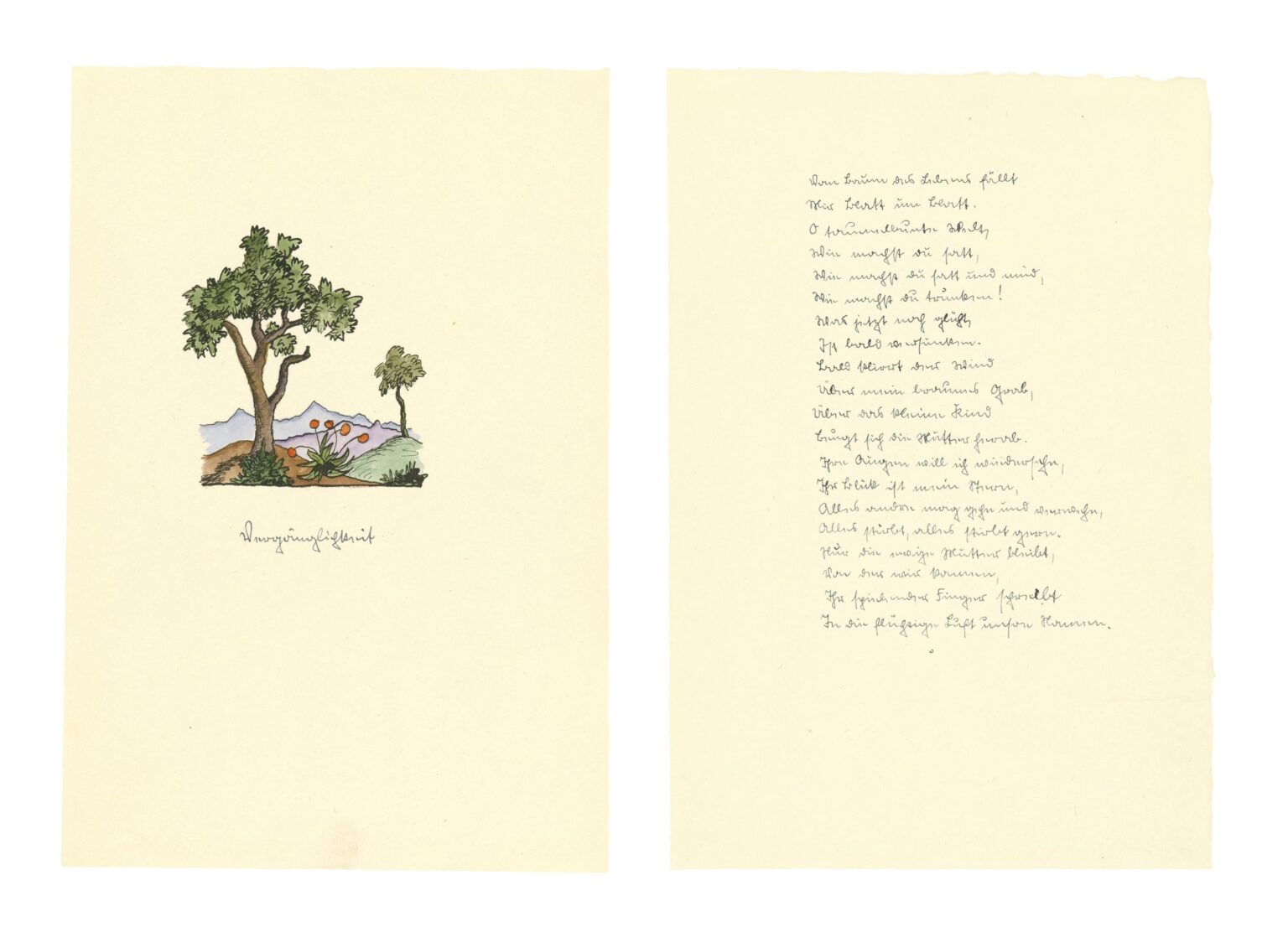 Verg&auml;nglichkeit (2 Blatt, je 28,5 x 19,5 cm). Dazu das handgeschriebene Gedicht mit 20 Zeilen - Hermann Hesse 