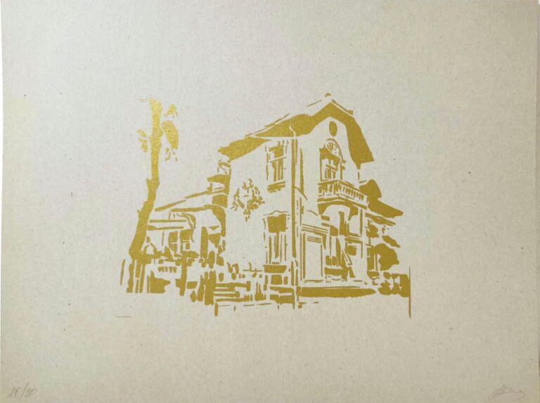 A House With A View, gold auf grau Papier - Vasilena Gankovska 