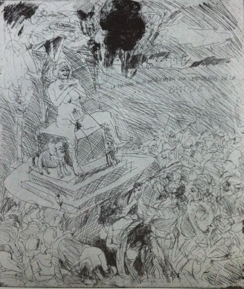 La fontaine de la r&eacute;g&eacute;neration sur les debris de la Bastille, 10. August 1793 WVZ 1077 - Alfred Hrdlicka 