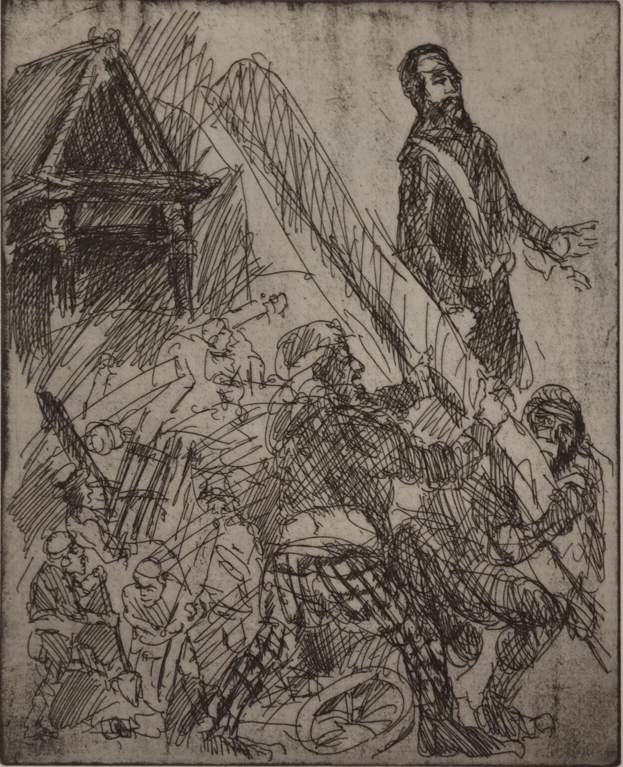 Studienblatt mit Adolf Fischhof &ndash; Barrikadenbau am Michaelerplatz - Alfred Hrdlicka 