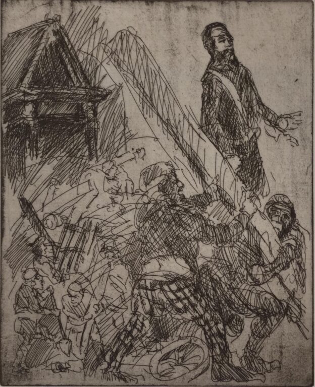 Studienblatt mit Adolf Fischhof – Barrikadenbau am Michaelerplatz - Alfred Hrdlicka 
