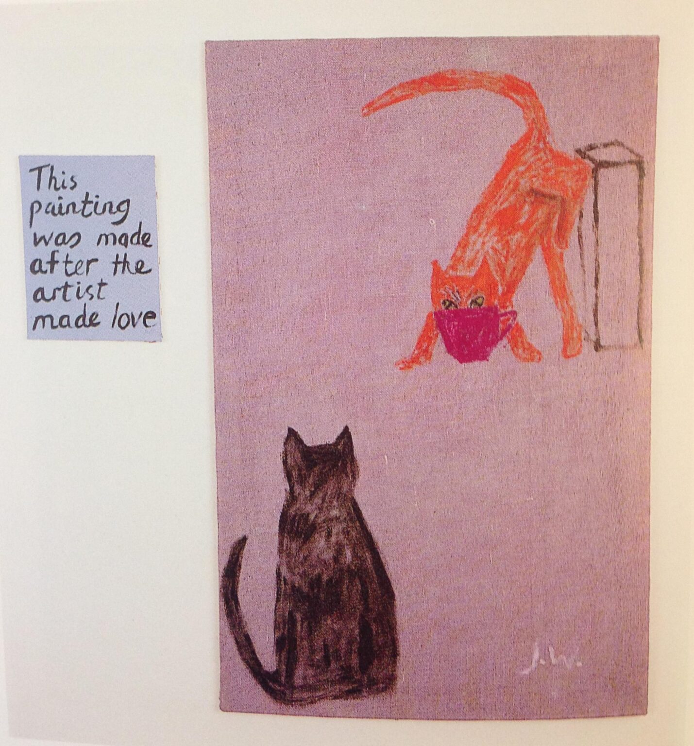 This Painting was made after the artist made Love / Two Cats - Jenny Watson 