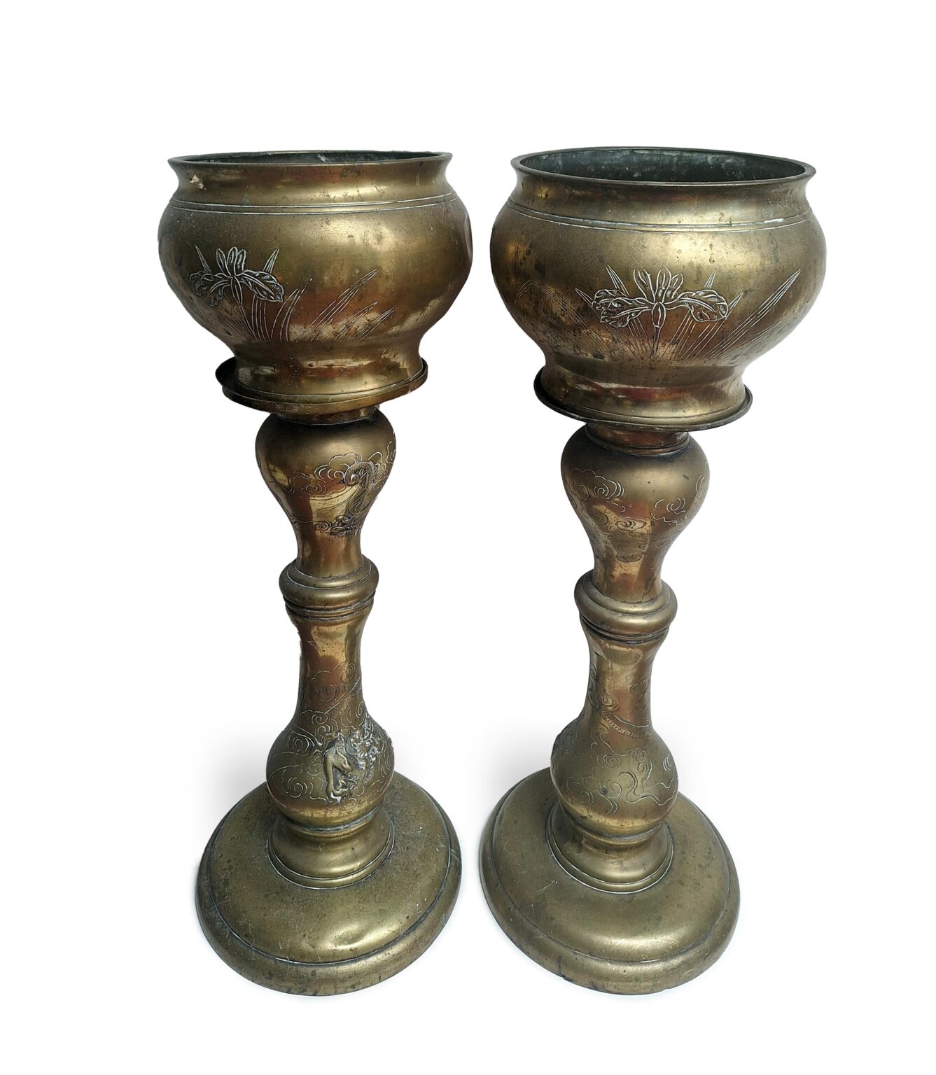 Pair of Brass Pedestal Planters 