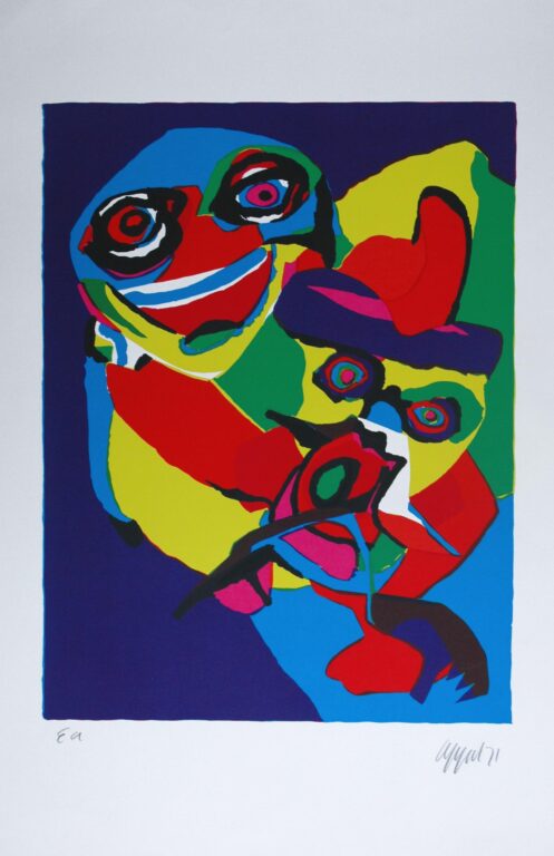 Ohne Titel (blau-violetter Hintergrund) - Karel Appel 