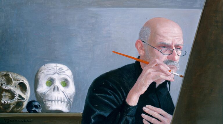 Selbstbildnis mit Schädeln - Volker Stelzmann 