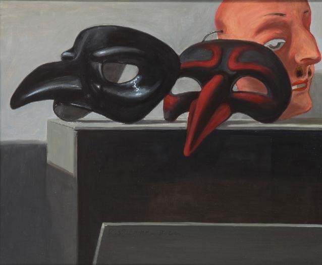 Masken auf Kiste - Volker Stelzmann 