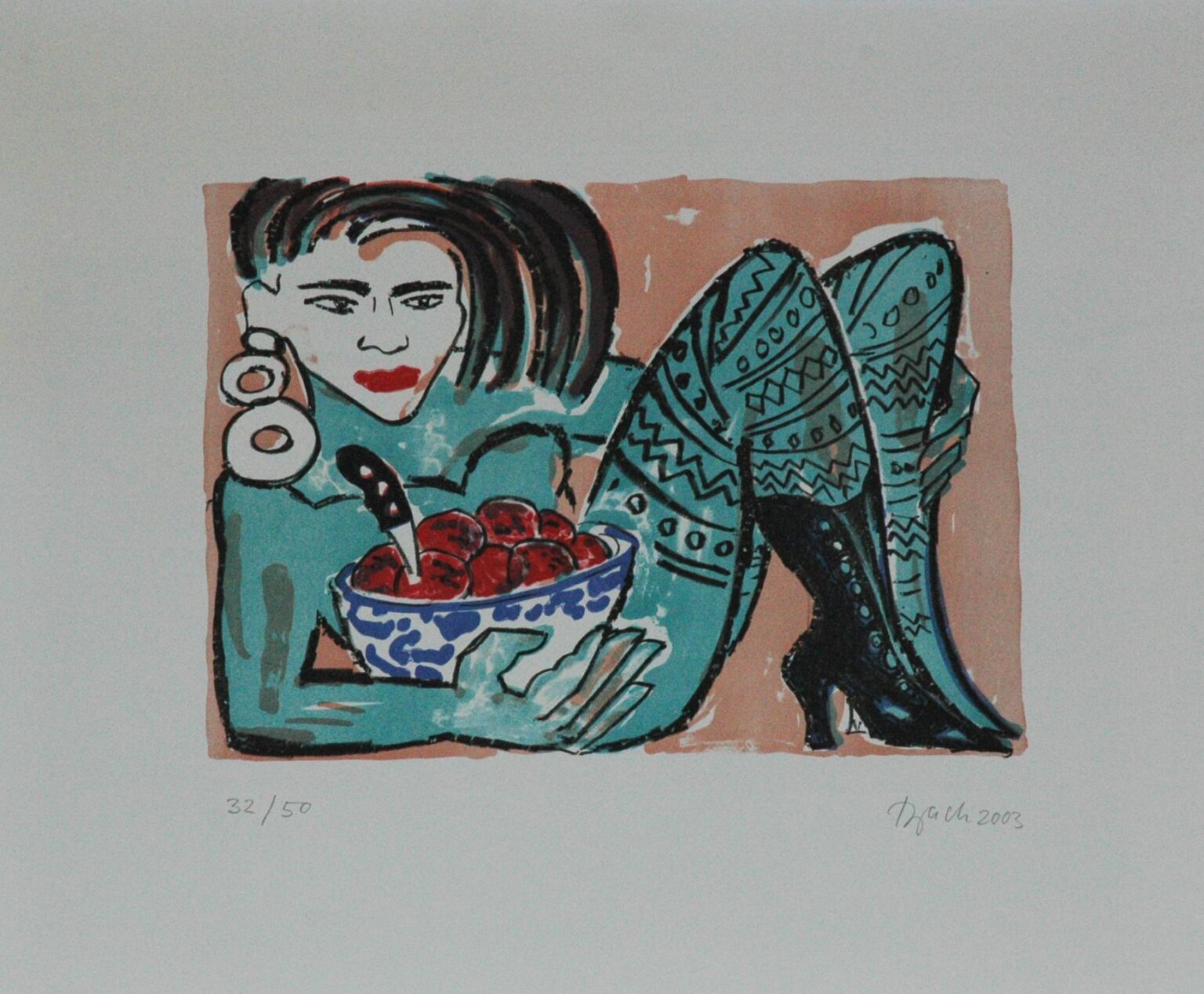 Ohne Titel (Mit Obstschale), Ex. 32 - Elvira Bach 