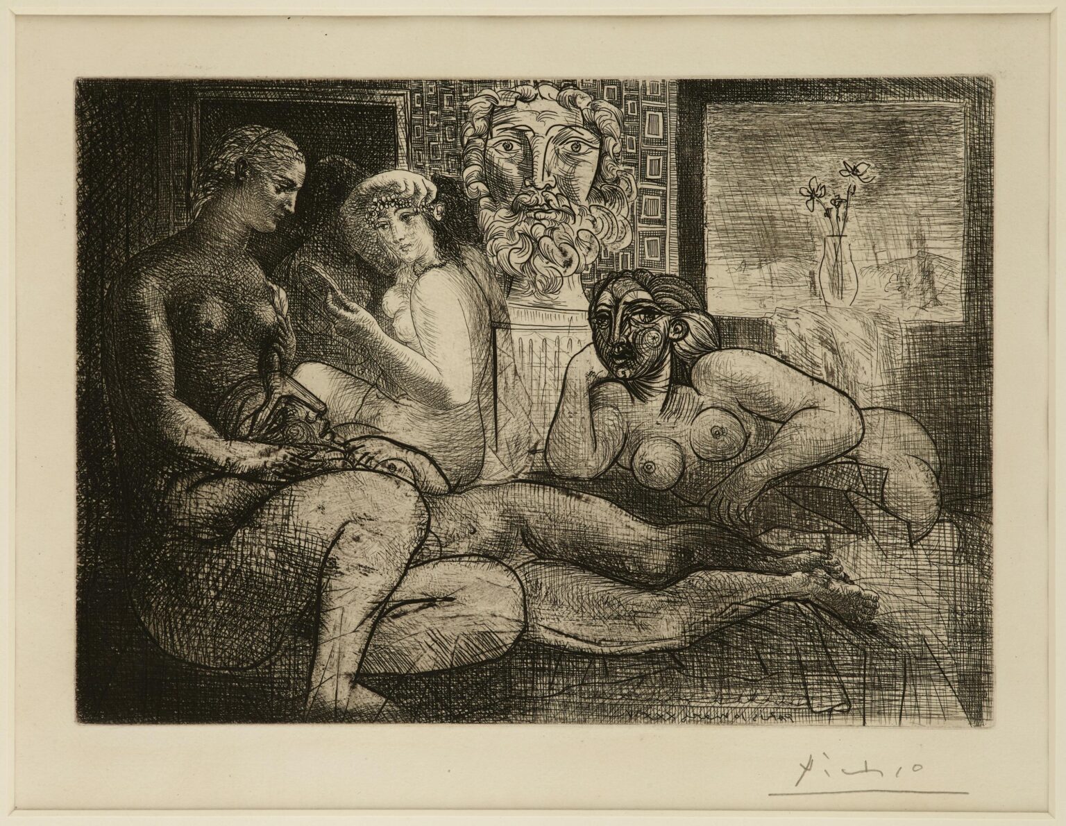 Quatre Femmes nues et T&ecirc;te sculpt&eacute;e - Pablo Picasso 