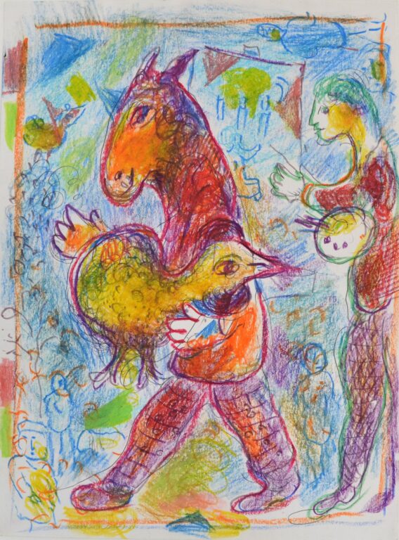 Homme Cheval avec Coq jaune - Marc Chagall 
