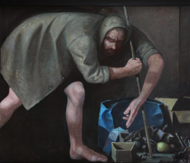 Mann mit Stab und Stillleben - Volker Stelzmann 