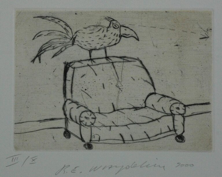 Ohne Titel (Vogel auf Sessel) - Raymond E. Waydelich 