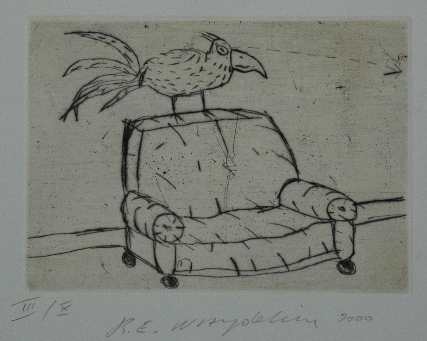 Ohne Titel (Vogel auf Sessel) - Raymond E. Waydelich 