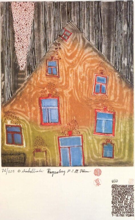 Nostalgic Roof,  Le toit Nostalgique, Dach der Sehnsucht, WVZ 826 - Friedensreich Hundertwasser 
