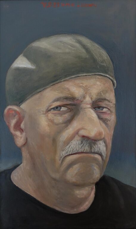 Selbstbildnis mit graugrüner Kappe - Volker Stelzmann 